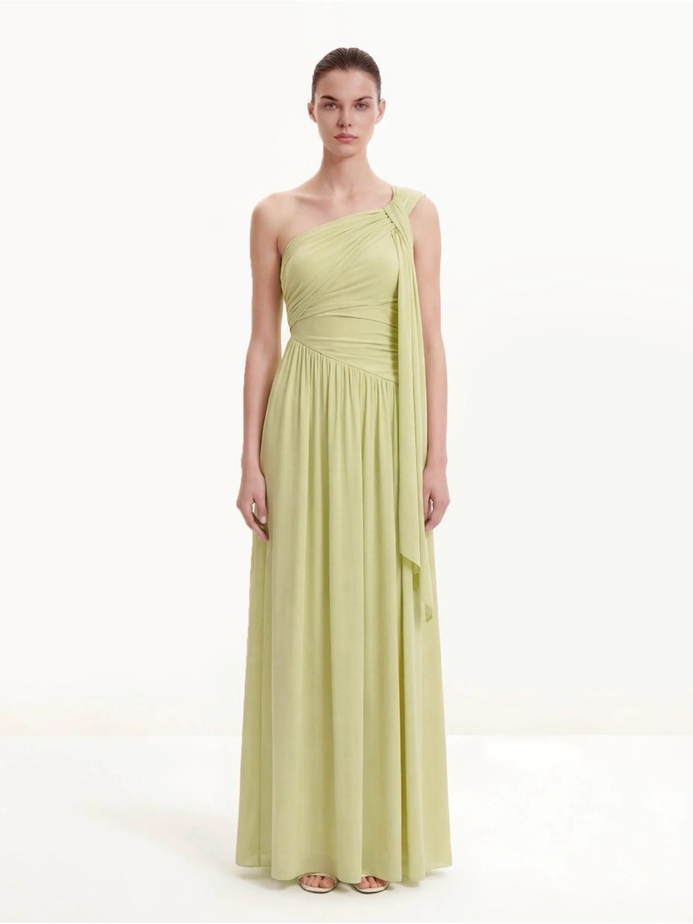 JW PEI One-Shoulder Pale Olive Green Evening Dress